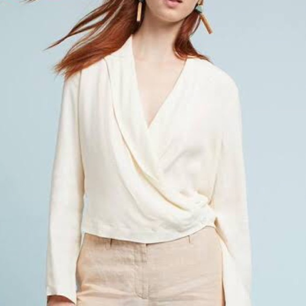 Ettitwa Wrap Blazer Blouse Anthropologie Ivory